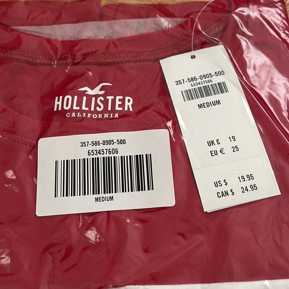 Hollister Women’s Relaxed Print Logo Graphic Baby Tee T shirt Red Medium - Picture 3 of 3